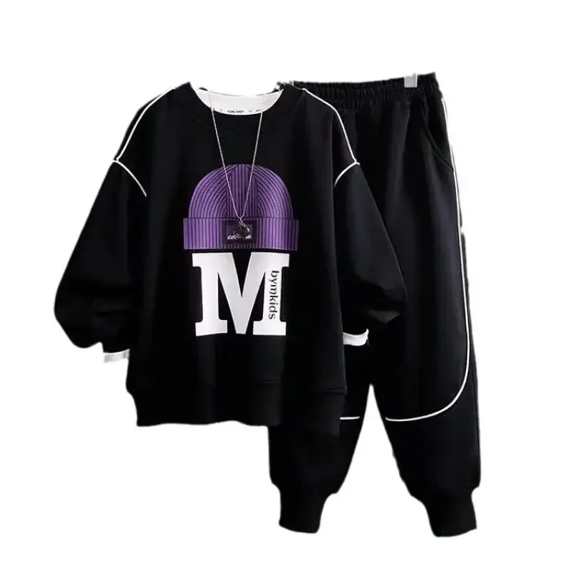 Children\'s Set Cotton Tracksuit Teen Boys Two Piece Kids Clothes Letter Sweatshirt Pant Sets Autumn Winter 6 8 10 12 14 16 Years