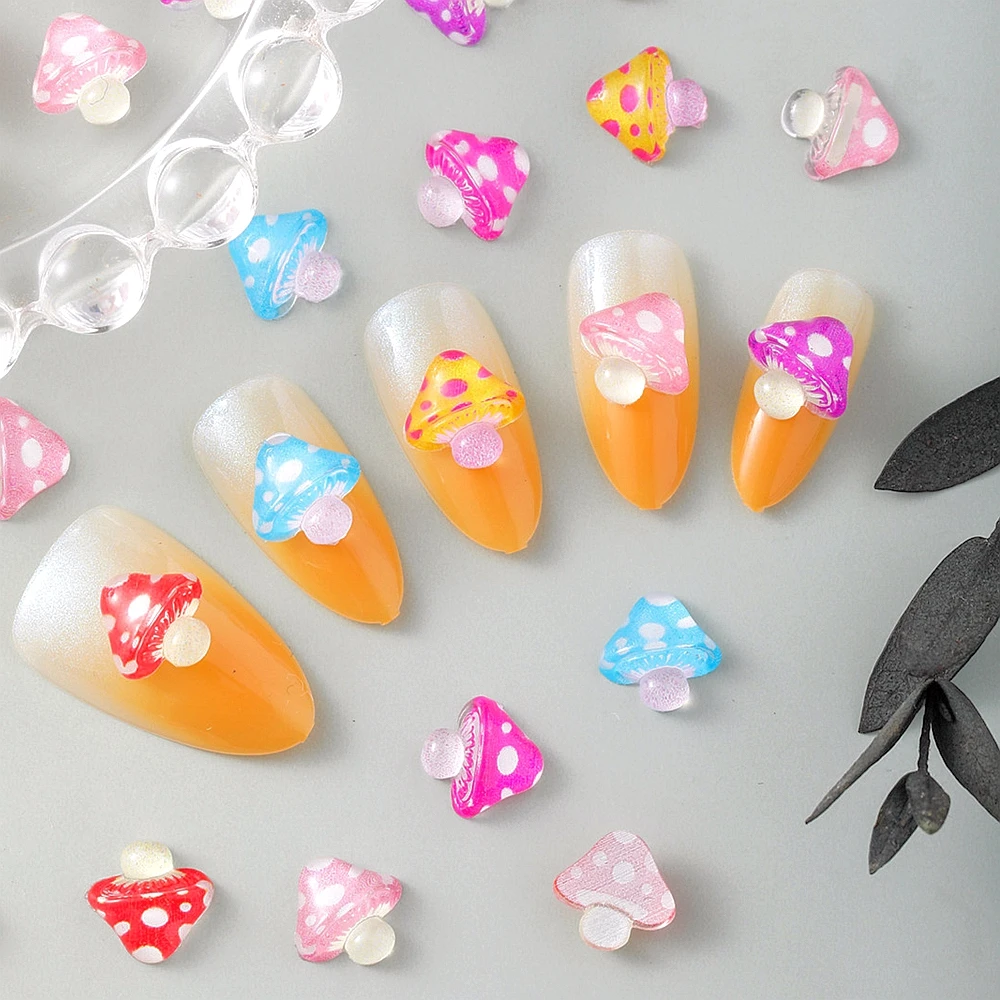 

50PCS 3D Acrylic Nail Art Mushroom Charms Kawaii Accessories Resin Parts For Manicure Decor Nails Decoration Supplies Material
