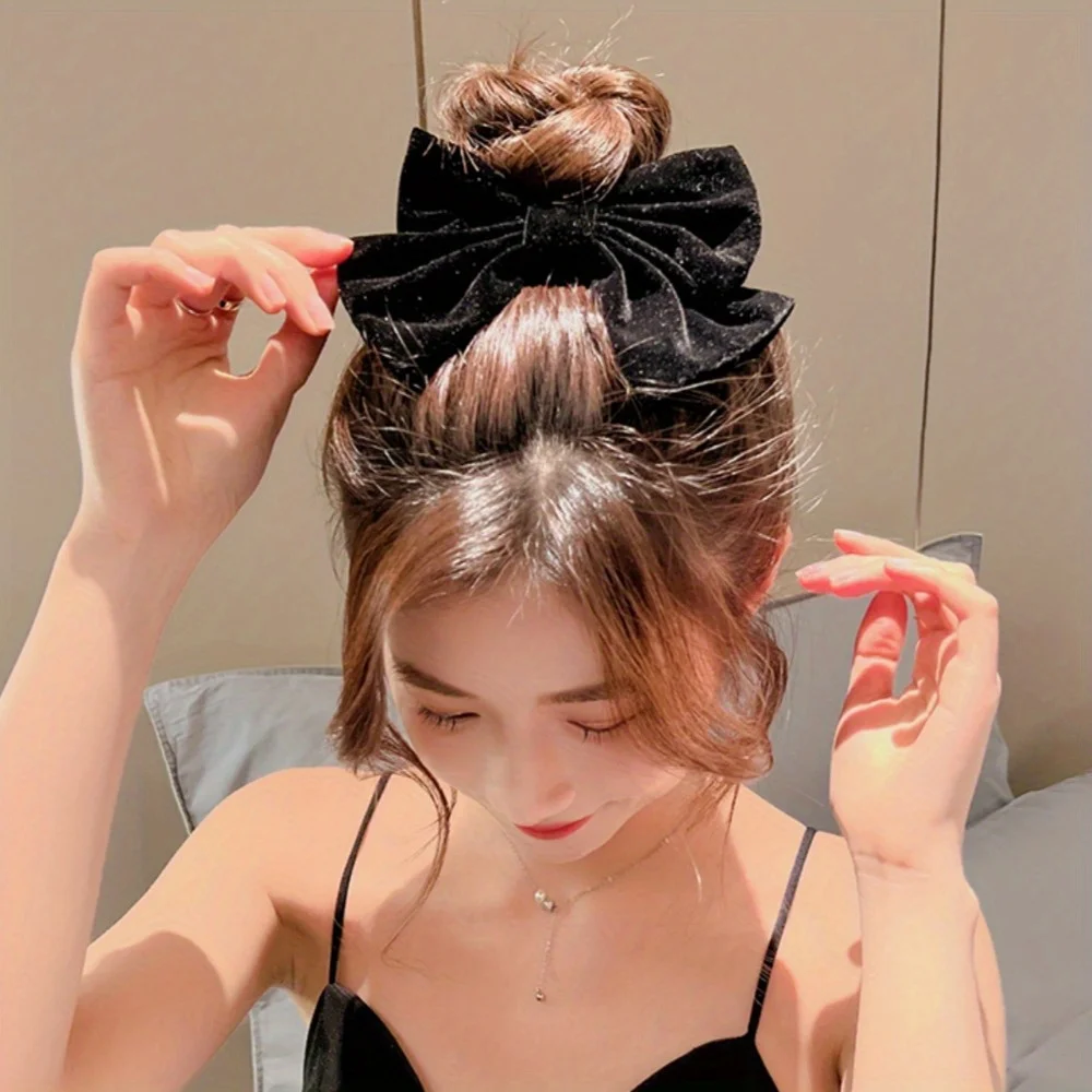 Rote Samt-Haarspange mit großer Schleife und Haarnadel, sanftes Mädchen, Prinzessin, Kopf, Hinterkopf, oberer Clip, Pony-Clip – Detail 4