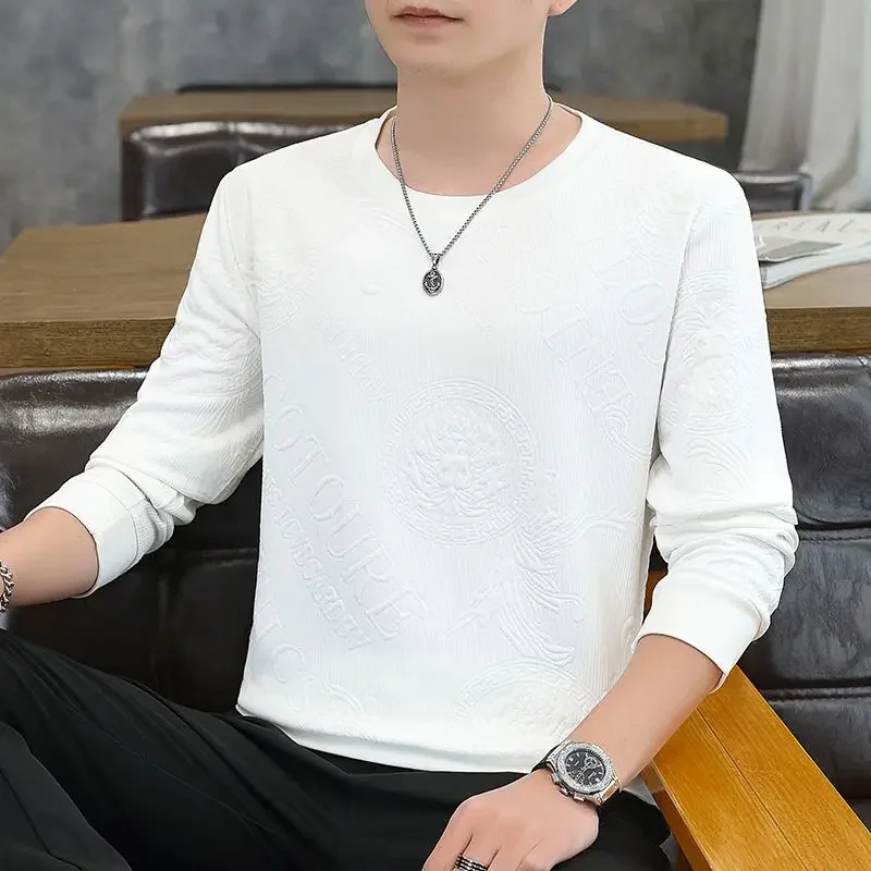 

LIBIELIY Simplicity Casual Autumn Winter Sweatshirts Men O-Neck Jacquard Weave Fashion Trend High Street Long Sleeve Loose T-shi