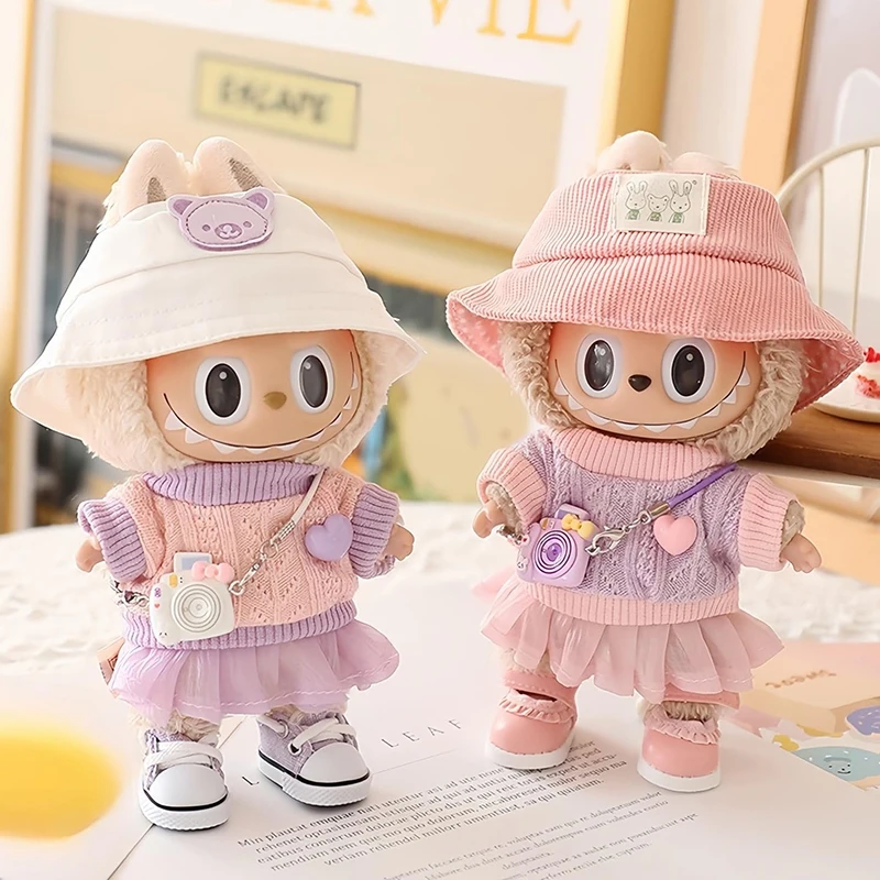 

ZZ 5 шт. одежда для кукол Labubu, аксессуары, стильный комплект одежды Kawaii, подходит для кукол Labubu 15 см 17 см, комплект одежды для кукол