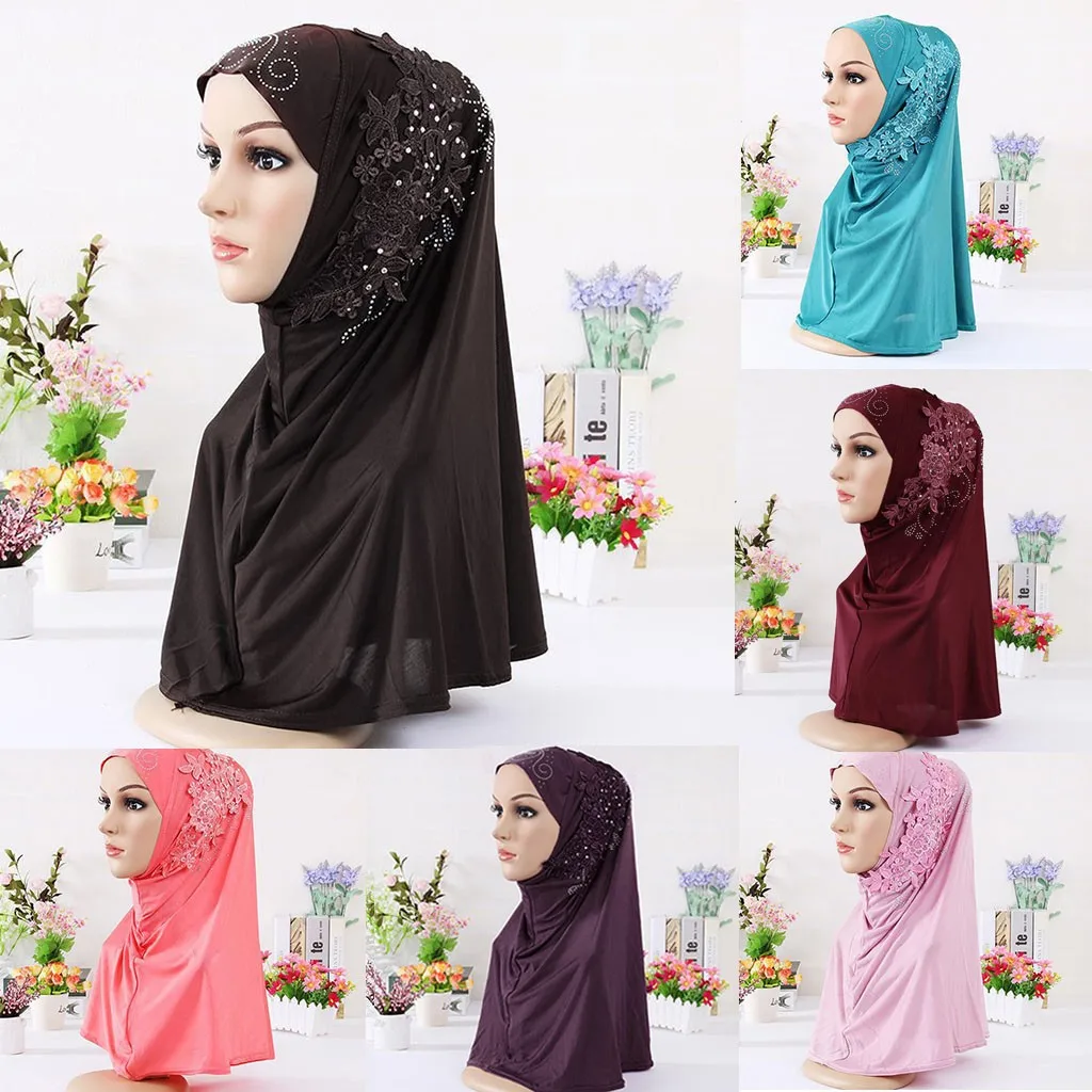 

Islamic Embroidery Rhinestones Hijab Abaya Hijabs For Woman Abayas Jersey Hijab Scarf Muslim Dress Women Turbans Head Wrap