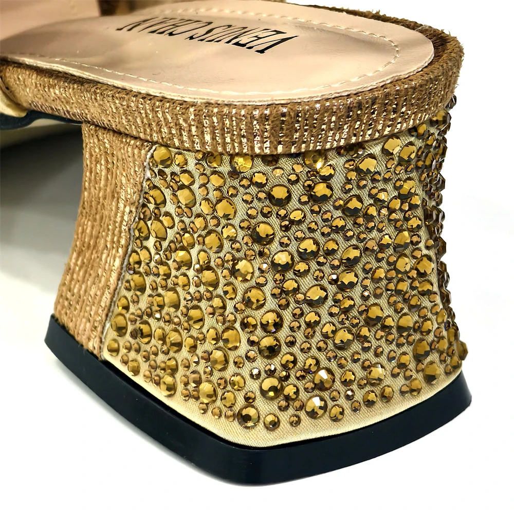 Venus Chan Elegant 2025 كعب ذهبي بمقدمة مفتوحة مع لمسات ماسية - مجموعة مضخات وحقائب إيطالية متطابقة للحفلات #5