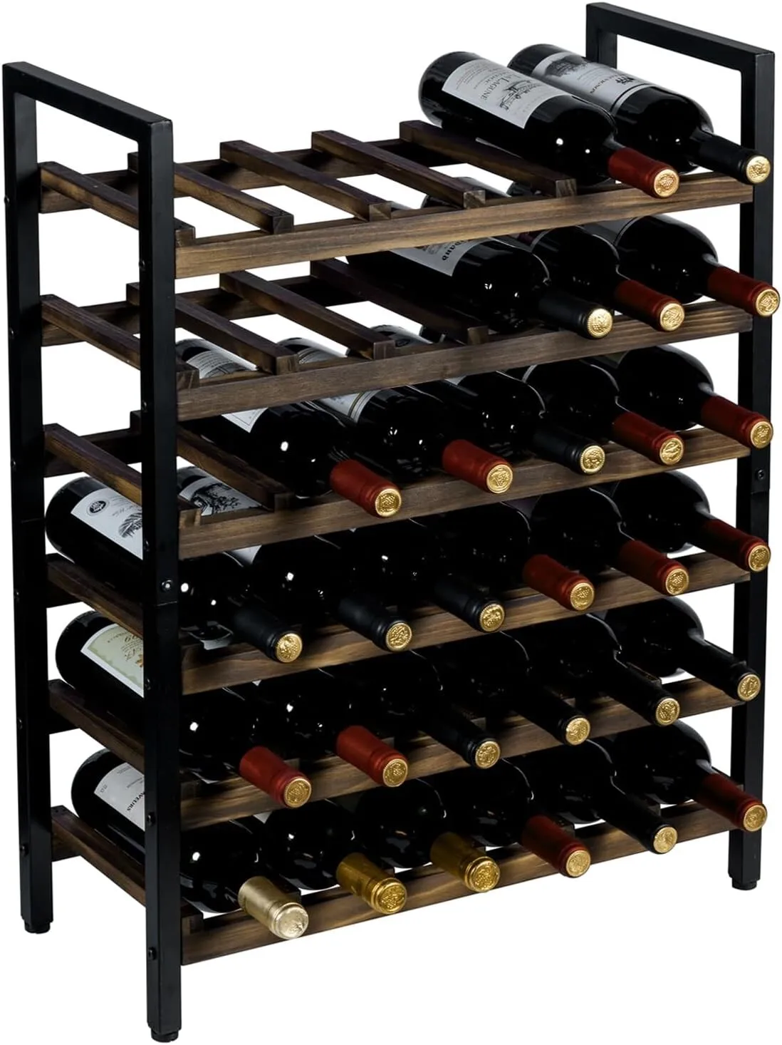 

6 Tier Freestanding Brown Wood Wine Bottle Holder Storage Rack, Wine Rack