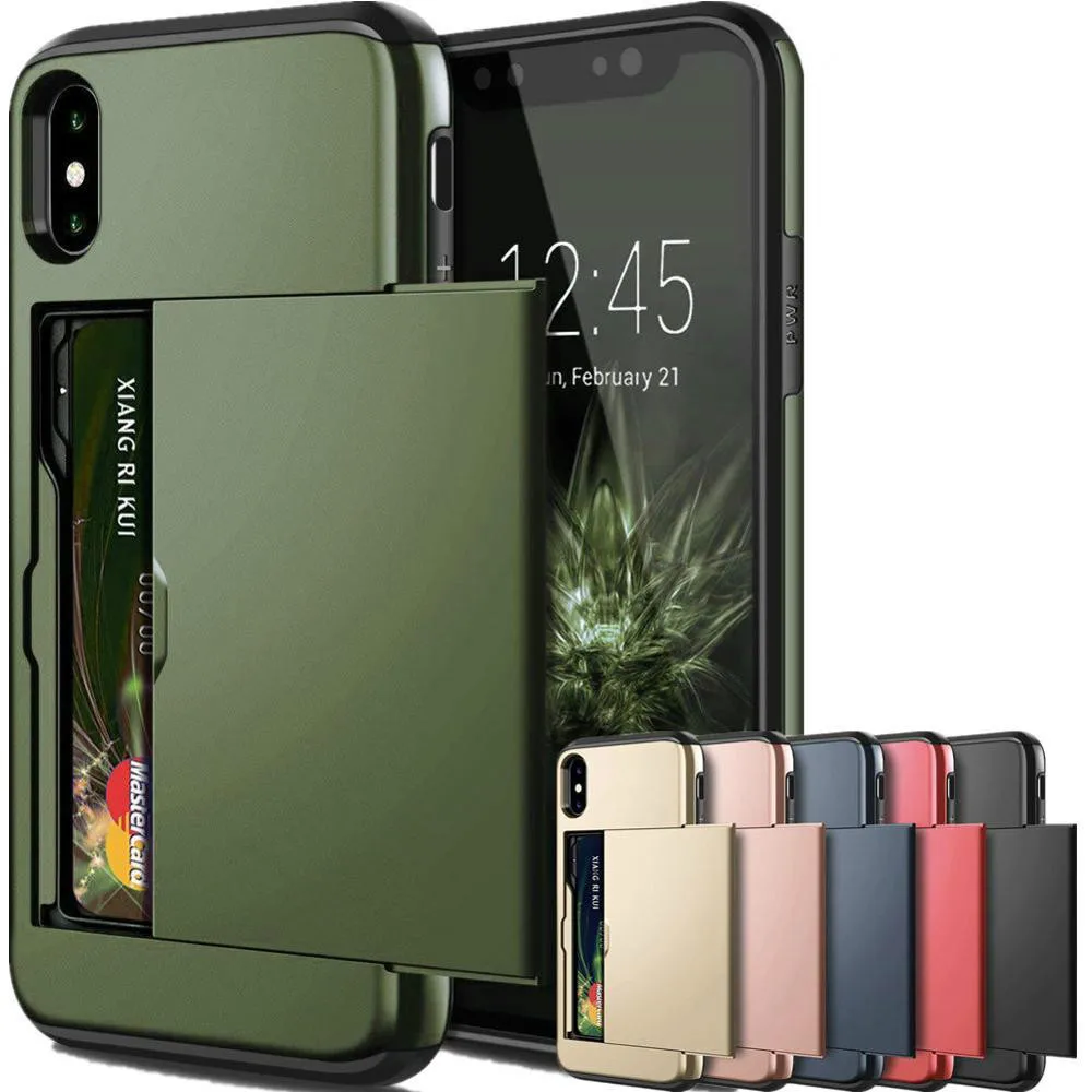 Etui Armor Slide Card Case do iPhone'a 16 15 14 13 12 Pro 11 11Pro Max Card Slot Holder Cover 16 Pro Max X XS Max XR Fundas Capa