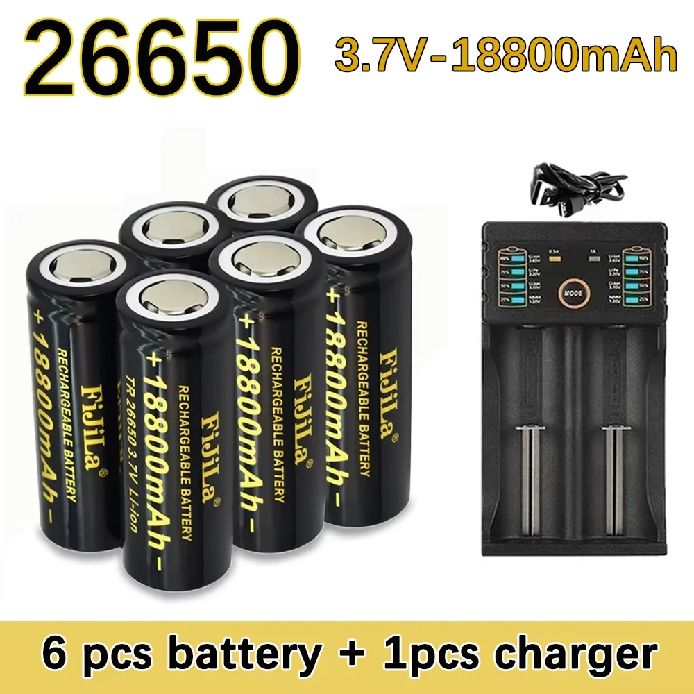 

100% Original high quality 18800mAh 3.7 V 50A lithium ion battery for 26650 LED flashlight + charger