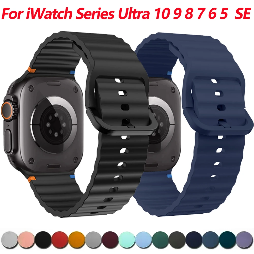 

Sport Silicone Strap for Apple Watch Ultra 2 49mm Band 46mm 42mm 45mm 41mm 44mm 40mm Bracelet iWatch Series 10 Ultra 9 8 7 6 SE