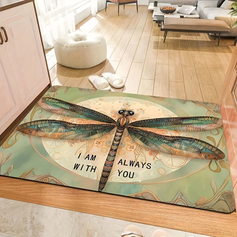 1pc 2D Flat Dragonfly Art I Am Always With You Quote Flannel Door Mat Non Slip Nature Rug For Entryway Floor