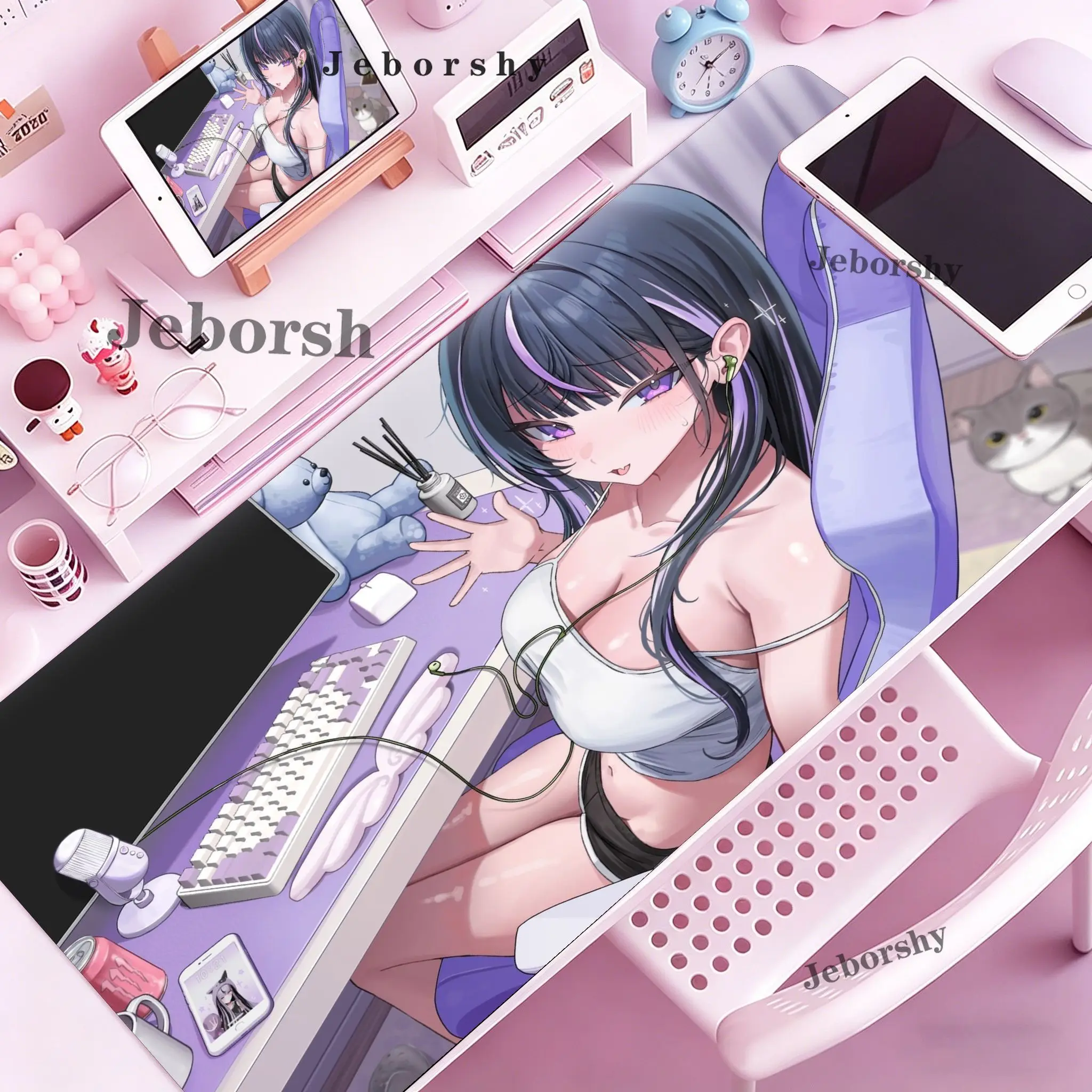 Pure Desire Sexy Anime Girl Long Desk Pad, Thick Stitched Waterproof Wear-resistant Keyboard Mat
