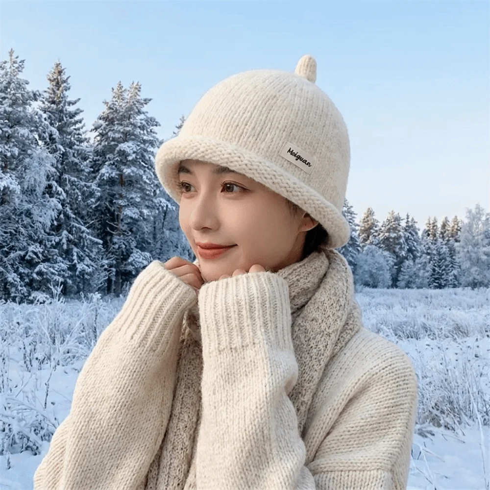 Casual Solid Color Knitted Beanies Cap Keep Warm Rolled Edge Melon Skin Hat Beret Multifunction Pacifier Cap Men