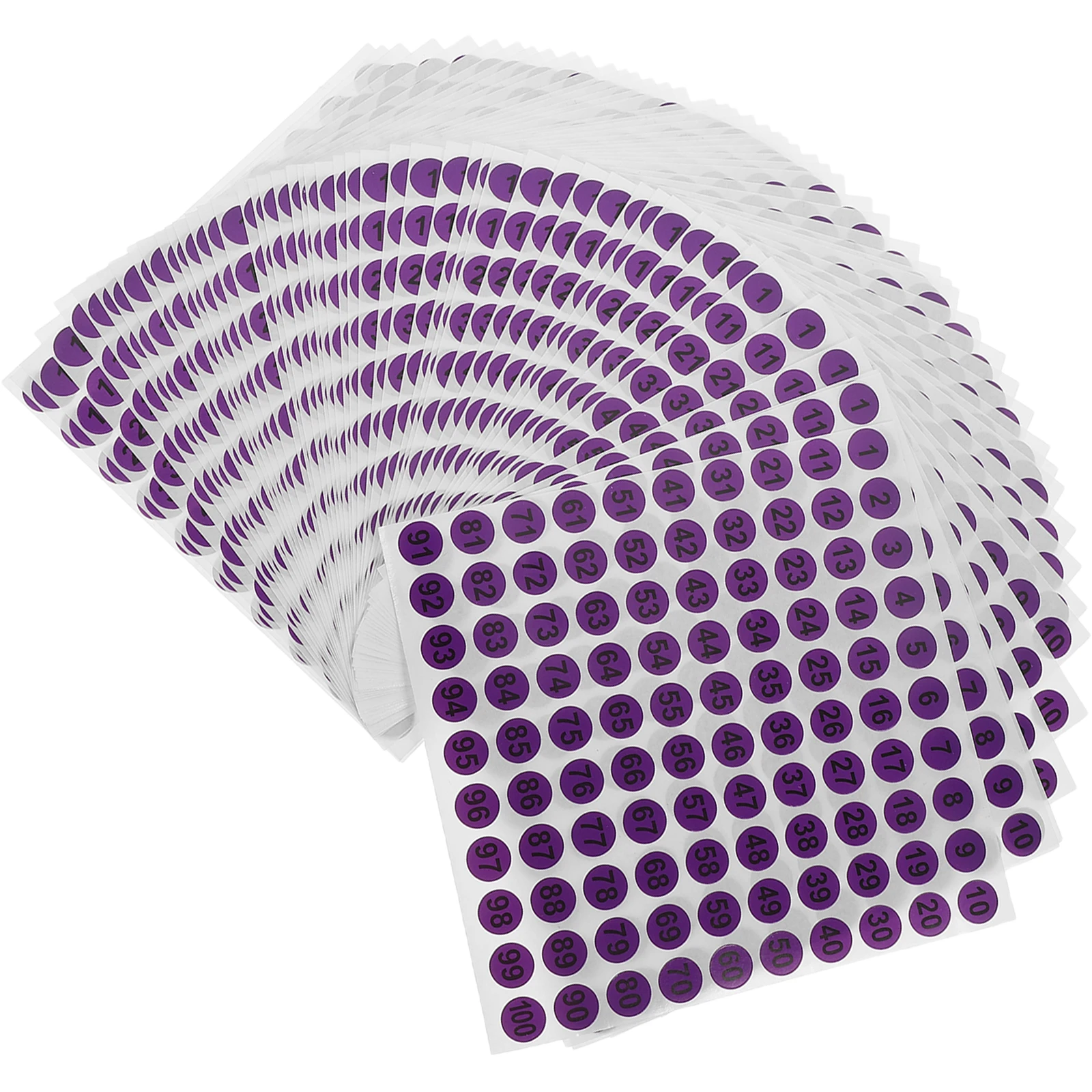 

50 Sheets Numbered Stickers 1cm Self Adhesive Labels Purple Background Black Numbers Storage Organization Folder Tags