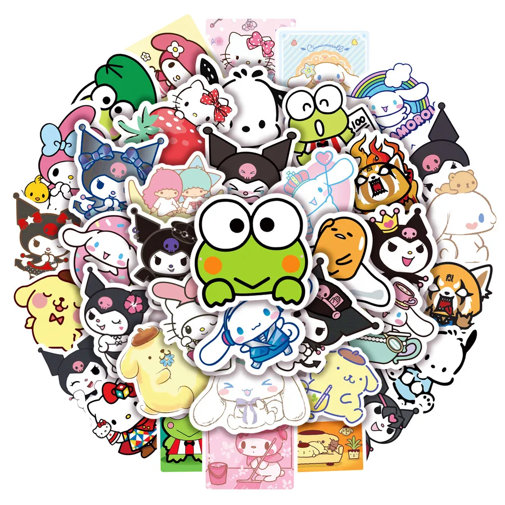 10/50 pz misto carino Sanrio adesivi Cinnamoroll HelloKitty Kuromi decalcomanie fai da te telefono bagagli Laptop chitarra decorazione adesivo giocattolo