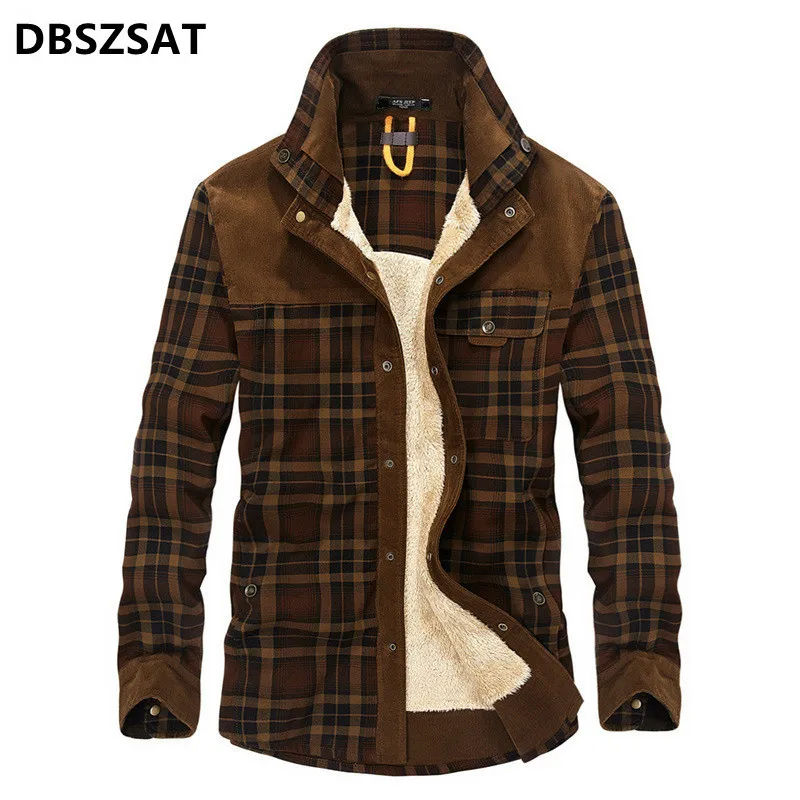 

Brand Spring Winter Thick Plaid Shirt Men Long Sleeve Turn-down Collar Cotton Casual Wool Liner Warm Mens Shirts Chemise Homme