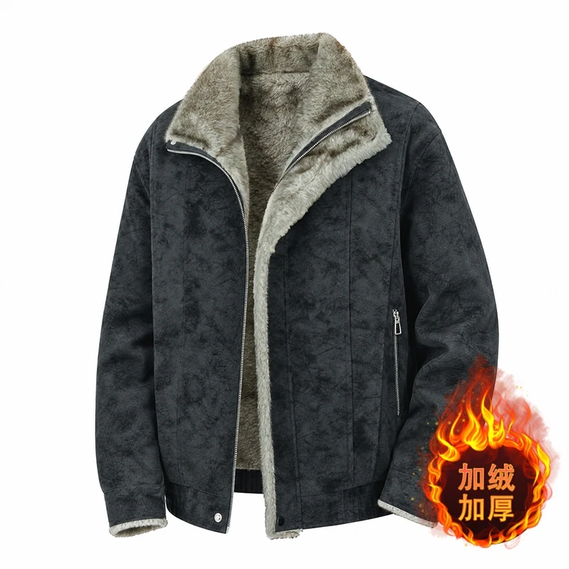 New Autumn/Winter American Vintage Fleece-Lined Thickened Warm Windproof Jacket Men's Casual Loose Plus Size High-Quality Coat