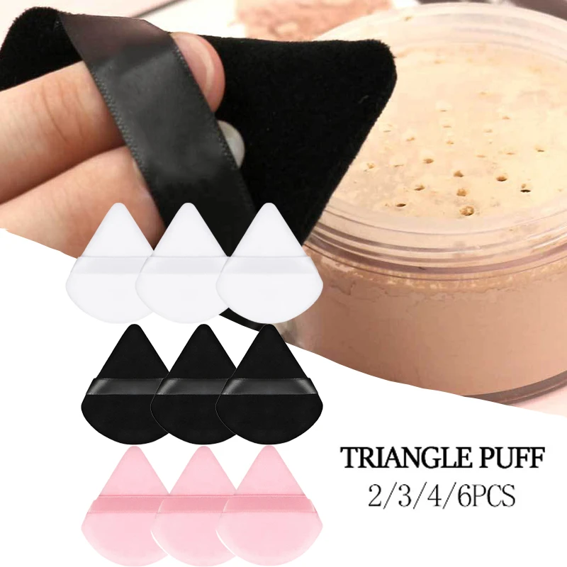 2/3/4/6 Stuks Driehoek Poeder Puff Mini Gezicht Make-Up Spons Cosmetica Zacht Katoenen Gezicht Poeder Puff Wasbare Fluwelen Make-Up Puff Tools