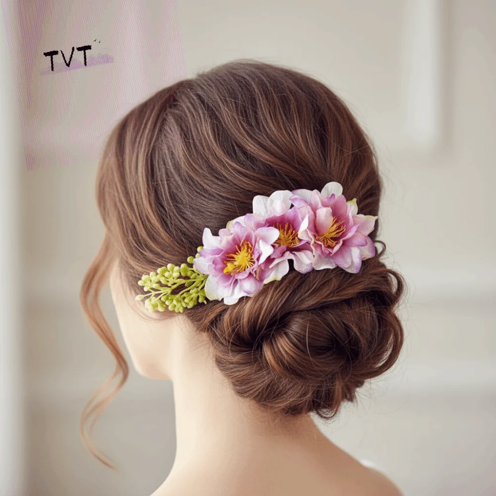 

Elegant Simulated Flower Flower Hair Comb Multicolor Cloth Bridal Hairpin Fixed Combs Styling Tools Hair Accessories Photo