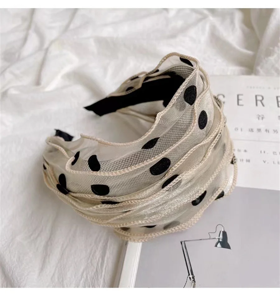 Hot sales New fashion retro printed wave headband women\'s lace mesh bow wide-brimmed hairband hairpin hair accessories wholesale