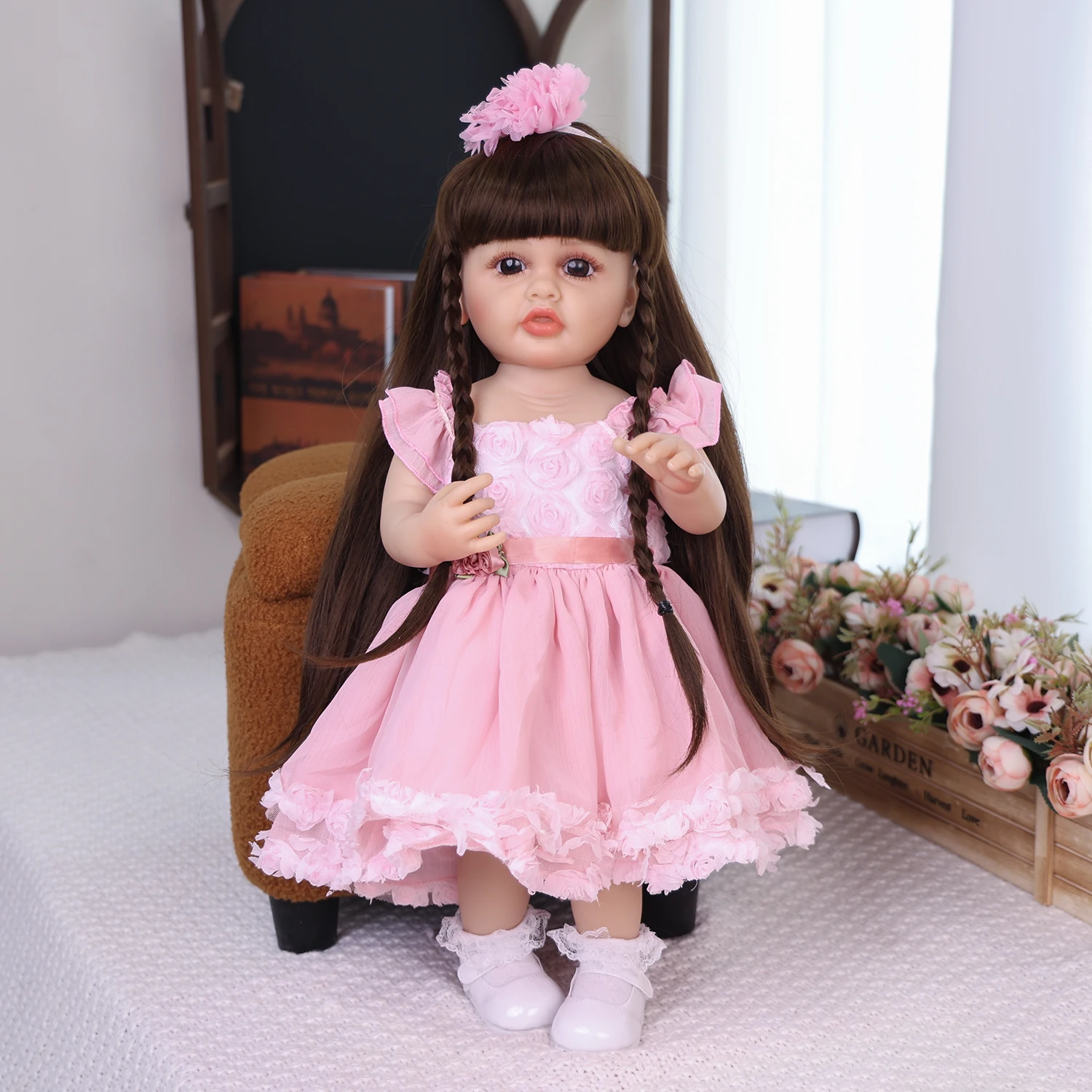 

22 Inch Girls Loulou Full Body Silicone Vinyl Bebe Reborn Doll Realistic Painted Soft Skin Doll For Children's Christmas Gift