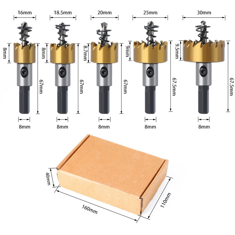 

5Pcs Carbide Tip HSS Drill Bit Hole Saw Set Metal Alloy Titanium Plated Serrated 16/18.5/20/25/30mm Woodworking Tools
