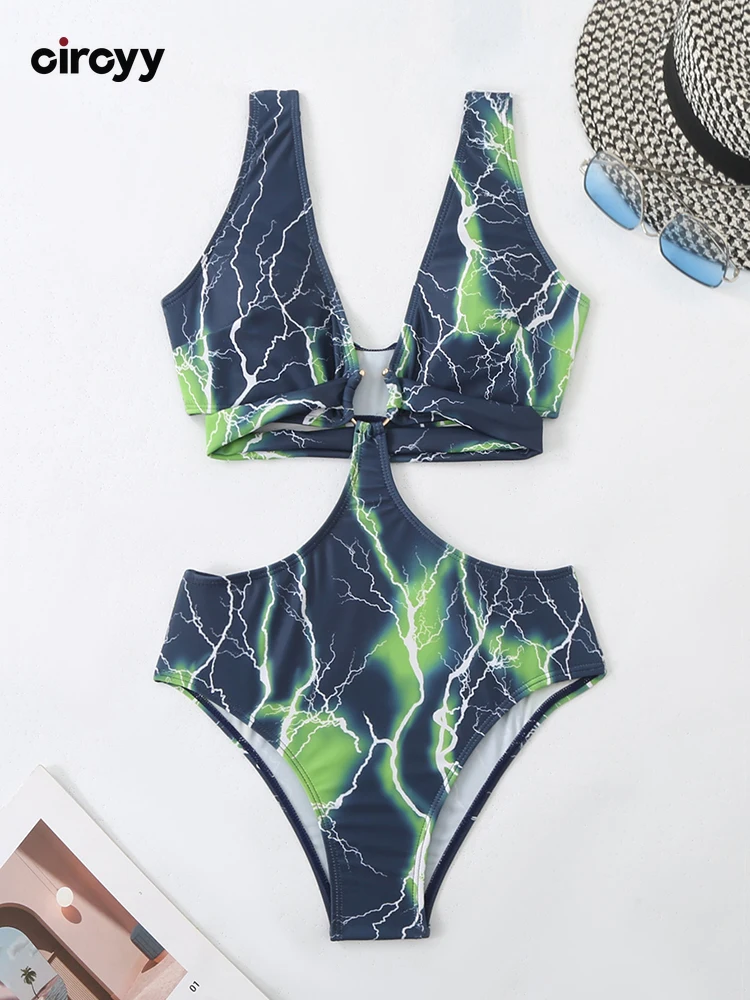 Circyy Swimwear Women Hollow Out Show Waist Monokini Low Cut Sexy Beachwear Summer 2025 One-Piece Bikini Fashion Female Bodysuit