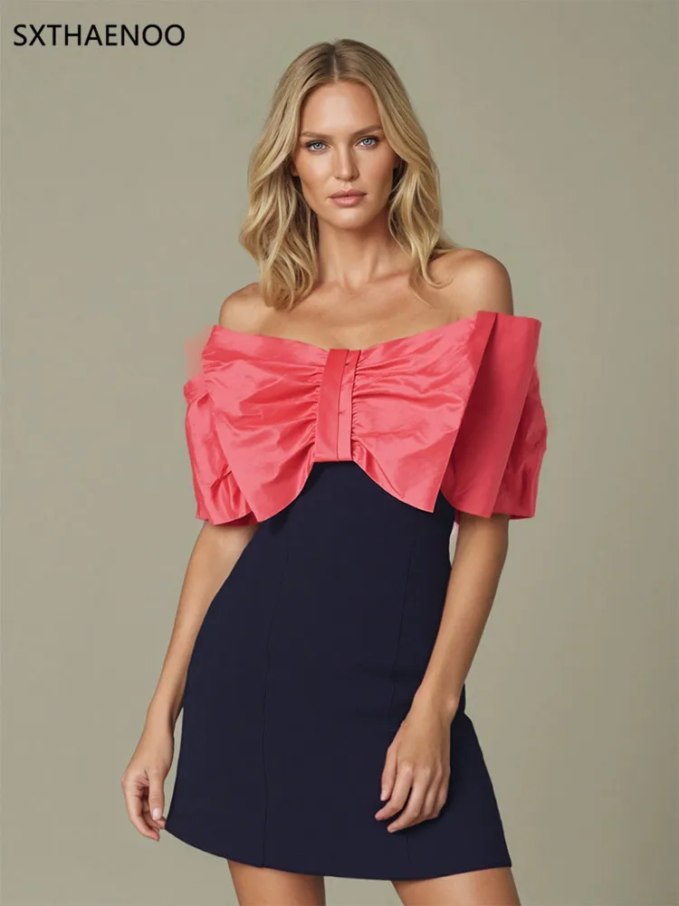 

SXTHAENOO Rose Spliced 3D Bow Dress Female Square Collar Sleeveless Slimming Sweet Korean Women's Dresses Summer Fashion 2026