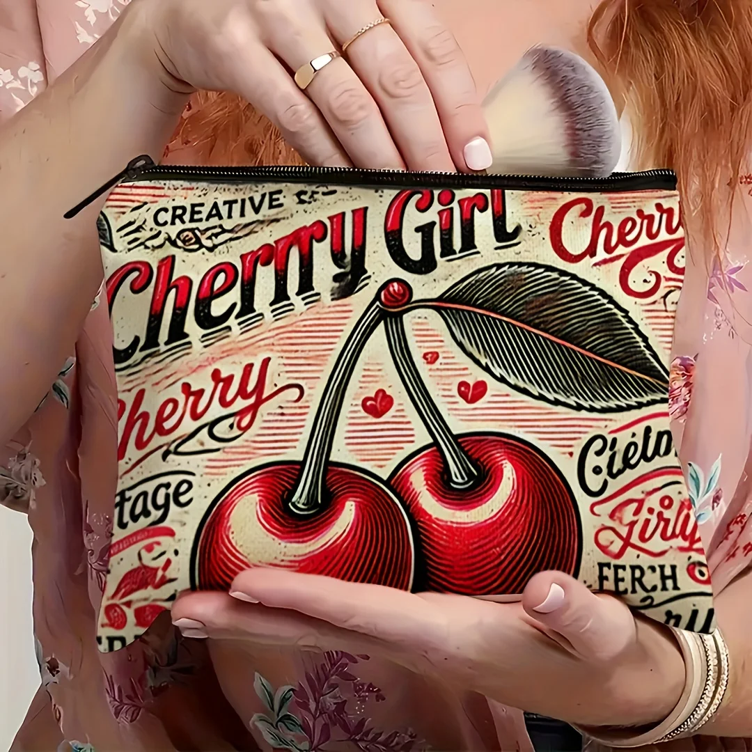 

Novel Unique Cherry Patterned Makeup Bag Cosmetics Storage Bags Makeup Brush Aesthetic Bag Portable Toiletries Storage Travel