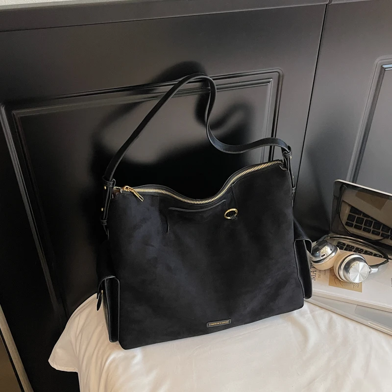 

Женская однотонная сумка-тоут из искусственной замши с застежкой-молнией, универсальная дорожная сумка в стиле ретро, сумка подмышки для работы, школы, путешествий, покупок