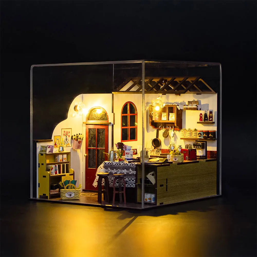Casa en miniatura de microescena de madera DIY, kit de montaje artesanal, adorno de escritorio creativo para regalo de Hobby y decoración del hogar
