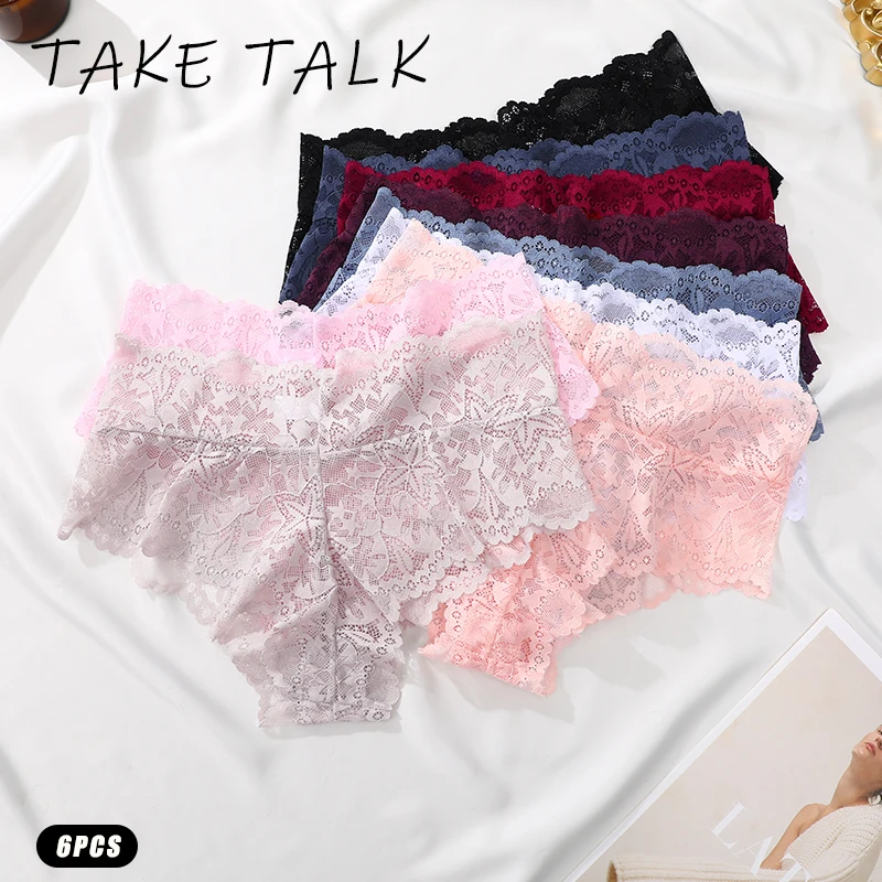 6 pz/set donne sexy pizzo splicing mutandine a vita alta plus size slip senza soluzione di continuità cava confortevole e traspirante lingerie S-XXL