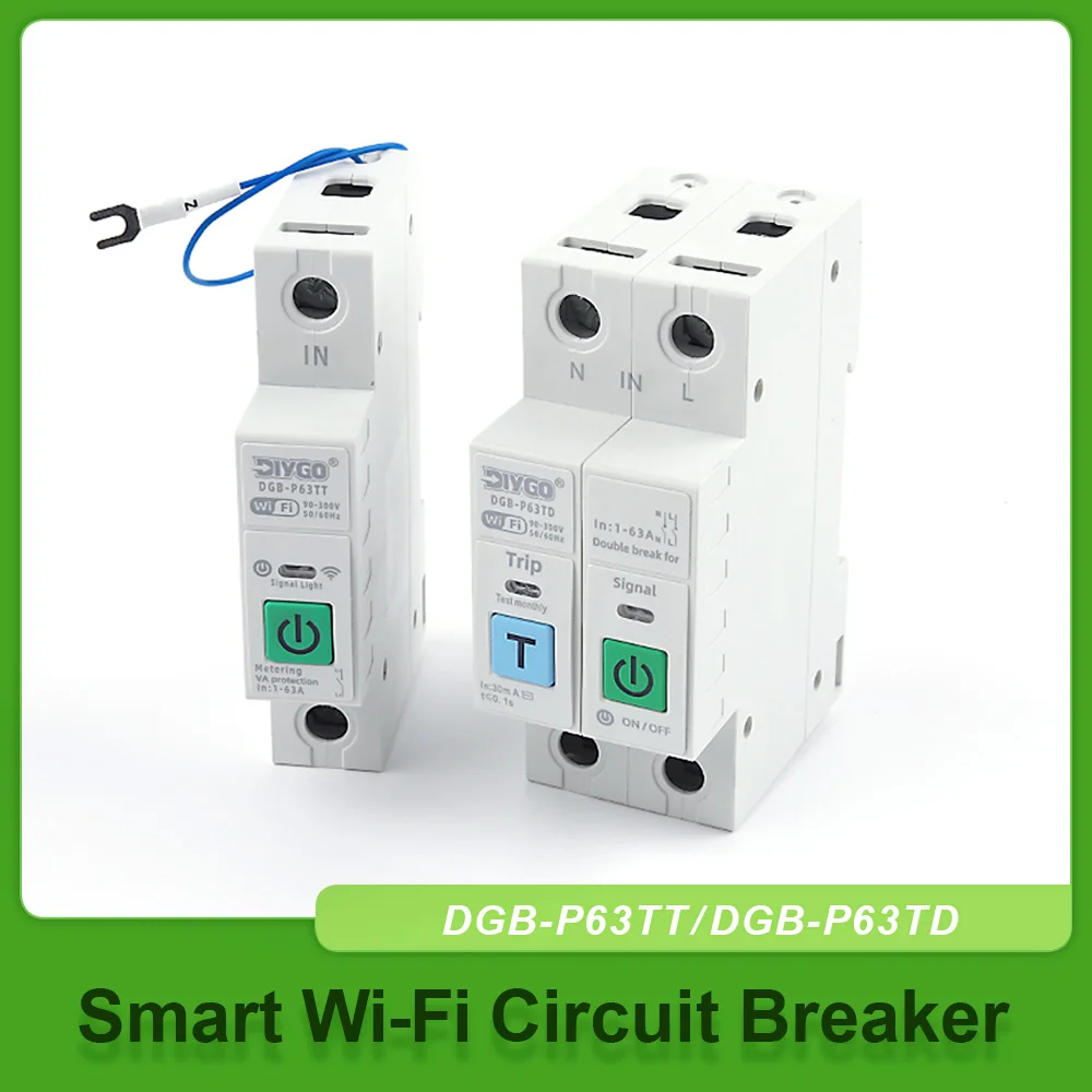 1P/2P WIFI Circuit Breaker Remote Control Monitoring Smart Switch Overload Over Voltage Current Protective Device Adjustable