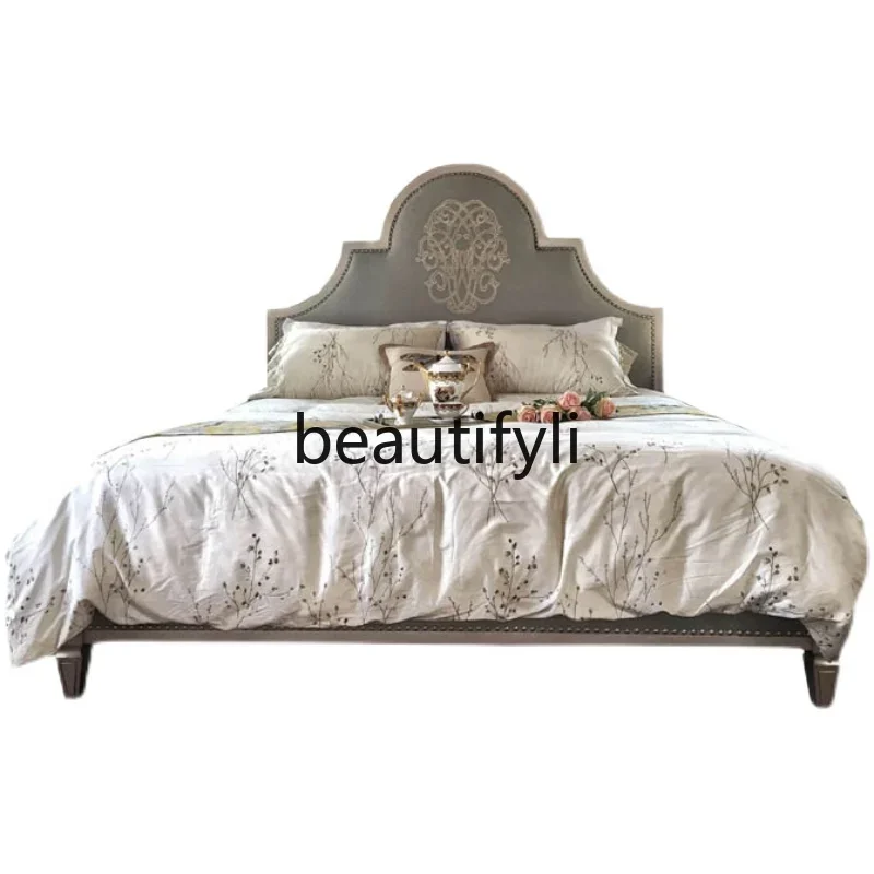 

American solid wood double master bedroom light luxury fabric bed luxury European villa European-style bed princess wedding bed