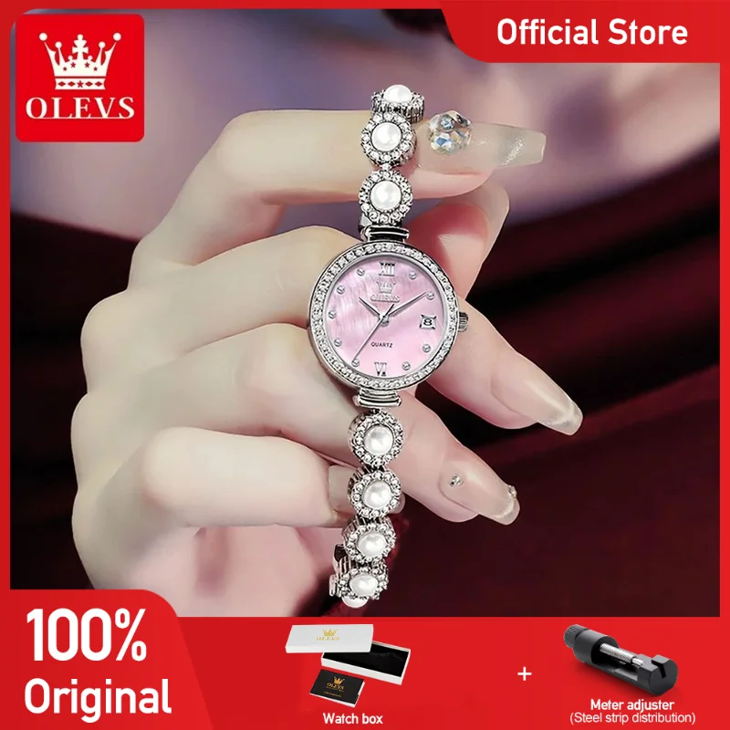 OLEVS 5635 Woman Watch Elegant Original Quartz Watch Waterproof Pearl Watch Chain  Date Watches For Woman Bracelet Set Gifts