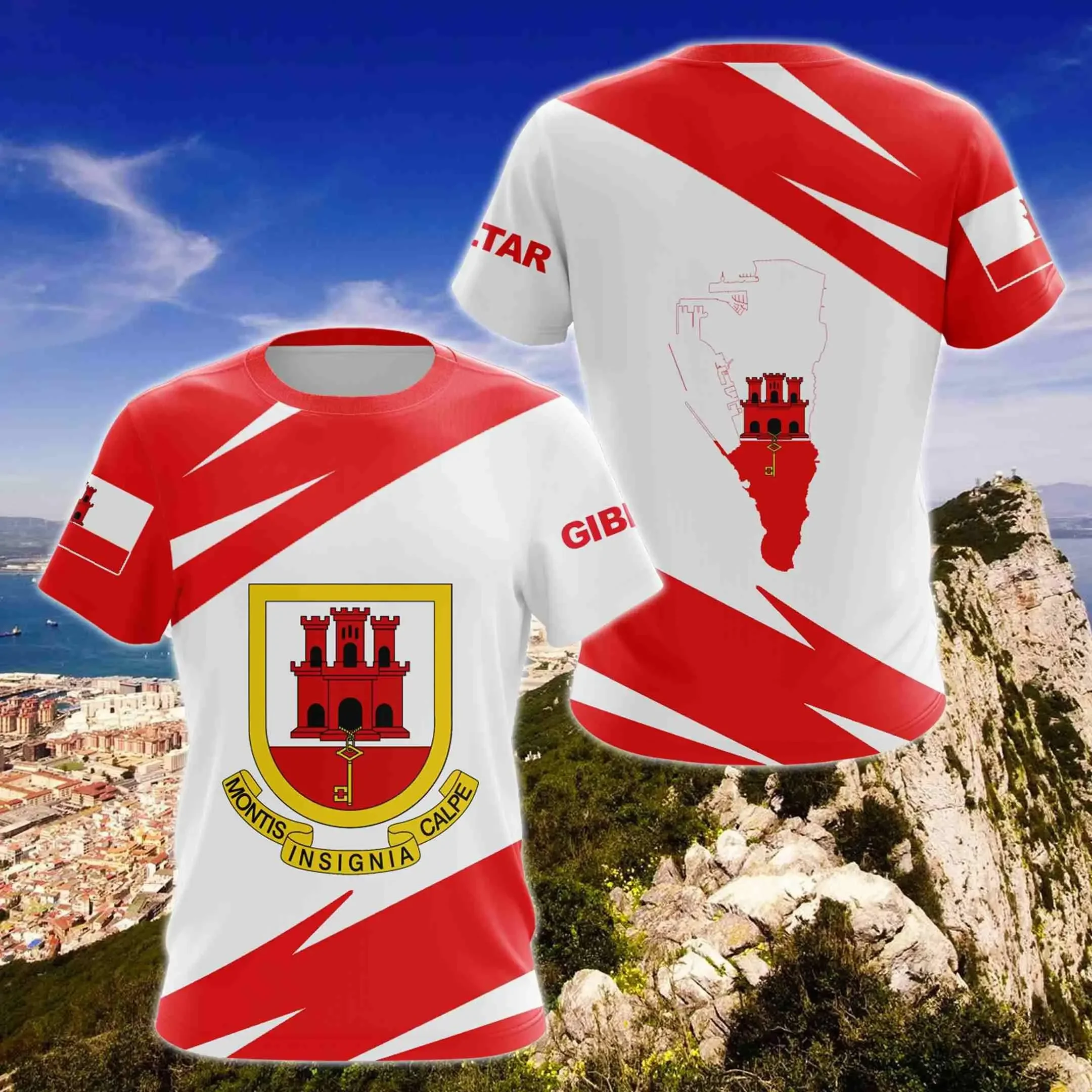 

Gibraltar Flag & Coat of Arms Graphic Tee Summer Casual Pullover Men's Fashion Loose T-shirts Boy Oversized Short Sleeves Tops