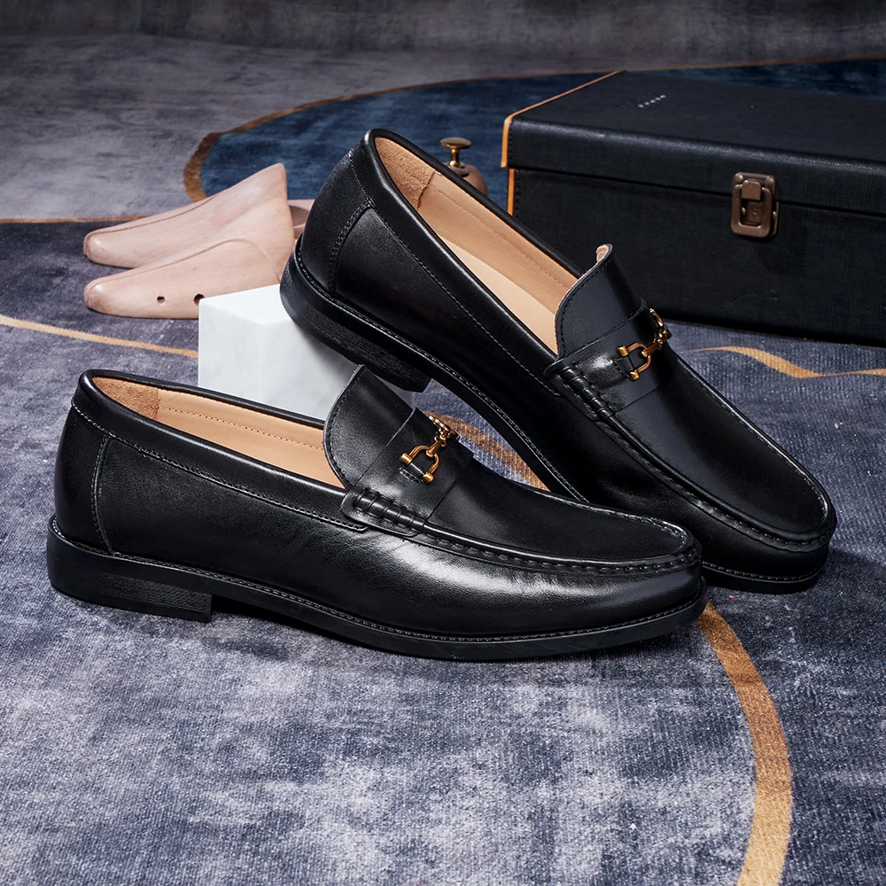 

New Fashion Designer Men's Pointed Black Metal Buckle Oxford Flats Casual Shoes Wedding Dress Prom Party Zapatos Hombre