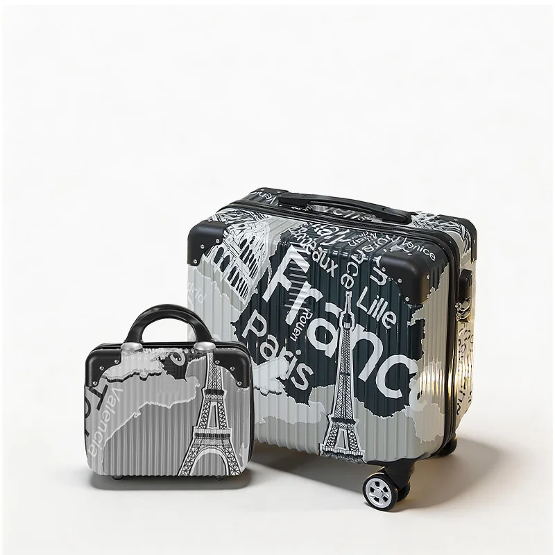 18 inch silent wheel luggage, hand-held makeup bag, two-piece set, convenient for business travel, can be used for registration view 4