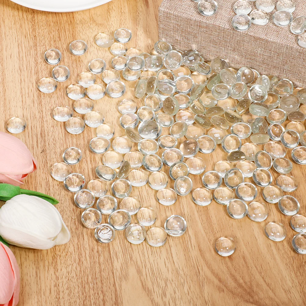 200 Uds. De guijarros de vidrio transparente, cuentas planas para relleno de jarrón, decoración de acuario, maceta, piedra, manualidades, grava, jardinería, paisaje