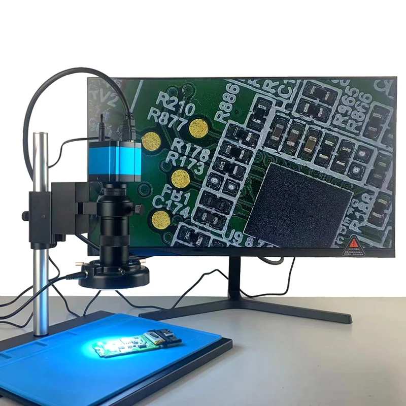 14MP 60FPS HDMI USB Elettronico Video Digitale Microscopio Della Macchina Fotografica 180/130X Zoom C Obiettivo di Montaggio 56 LED Per Il Chip Del Telefono PCB strumenti di riparazione