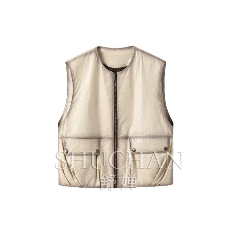 2026 Winter New Coat Women Haute Couture Imported Oil Wax Goat Skin European and American Retro Old Cool Sa Tooling Styl