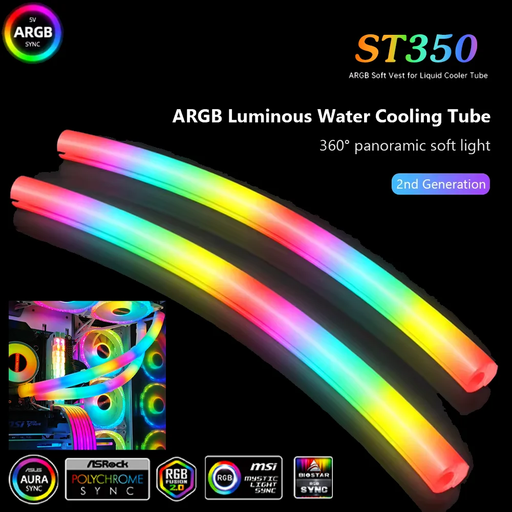 5V 3PIN Flexible ARGB LED Neon Tube Light Strip Computer Case Decor Hose Pipe for Gaming PC AIO CPU Water Liquid Cooler Modding