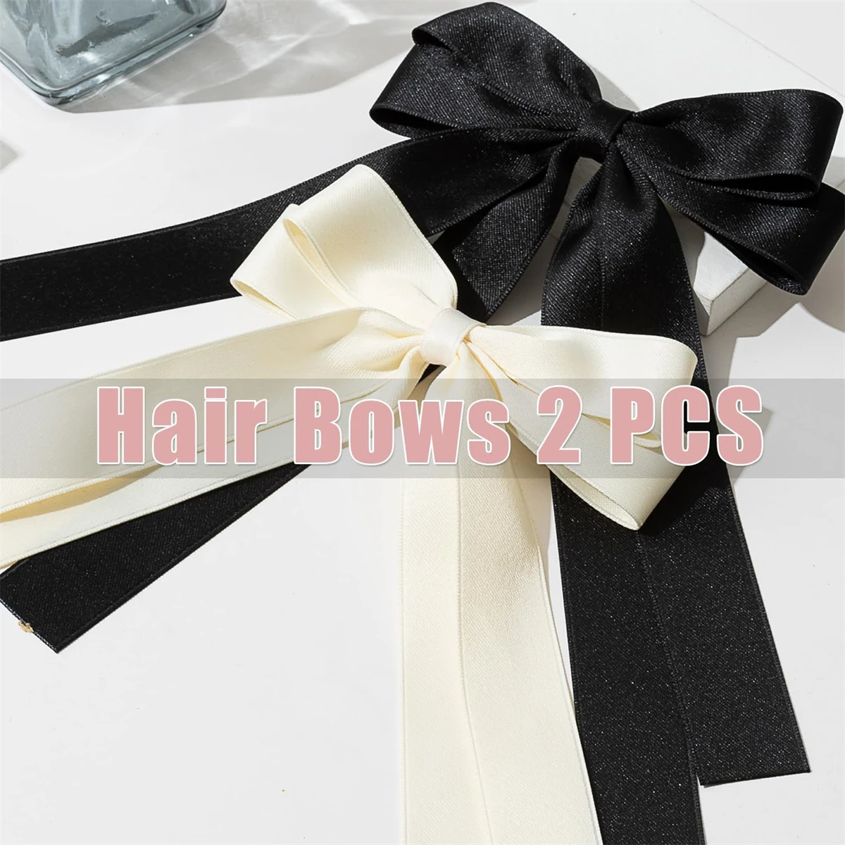 2 women\'s black and white simple bow streamer hairpin all girls hair accessories back hair clip