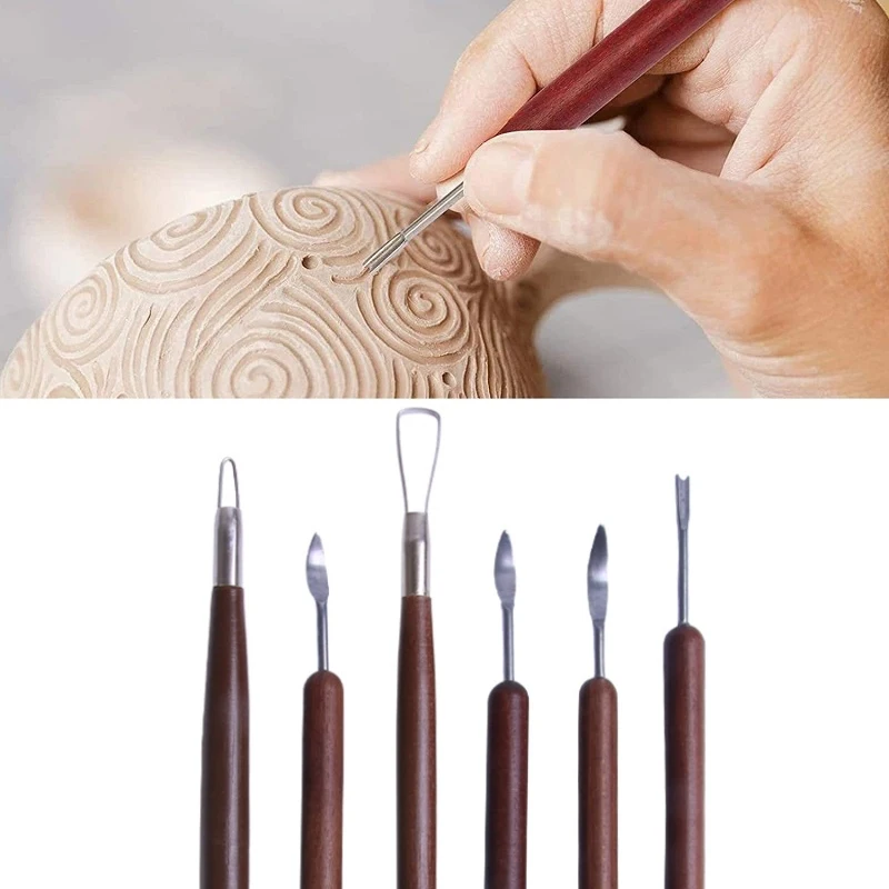 Wholesale drop shipping e-commerce stores, 6pcs set Wood Pottery Trimming Tools, Educational Other art supplies