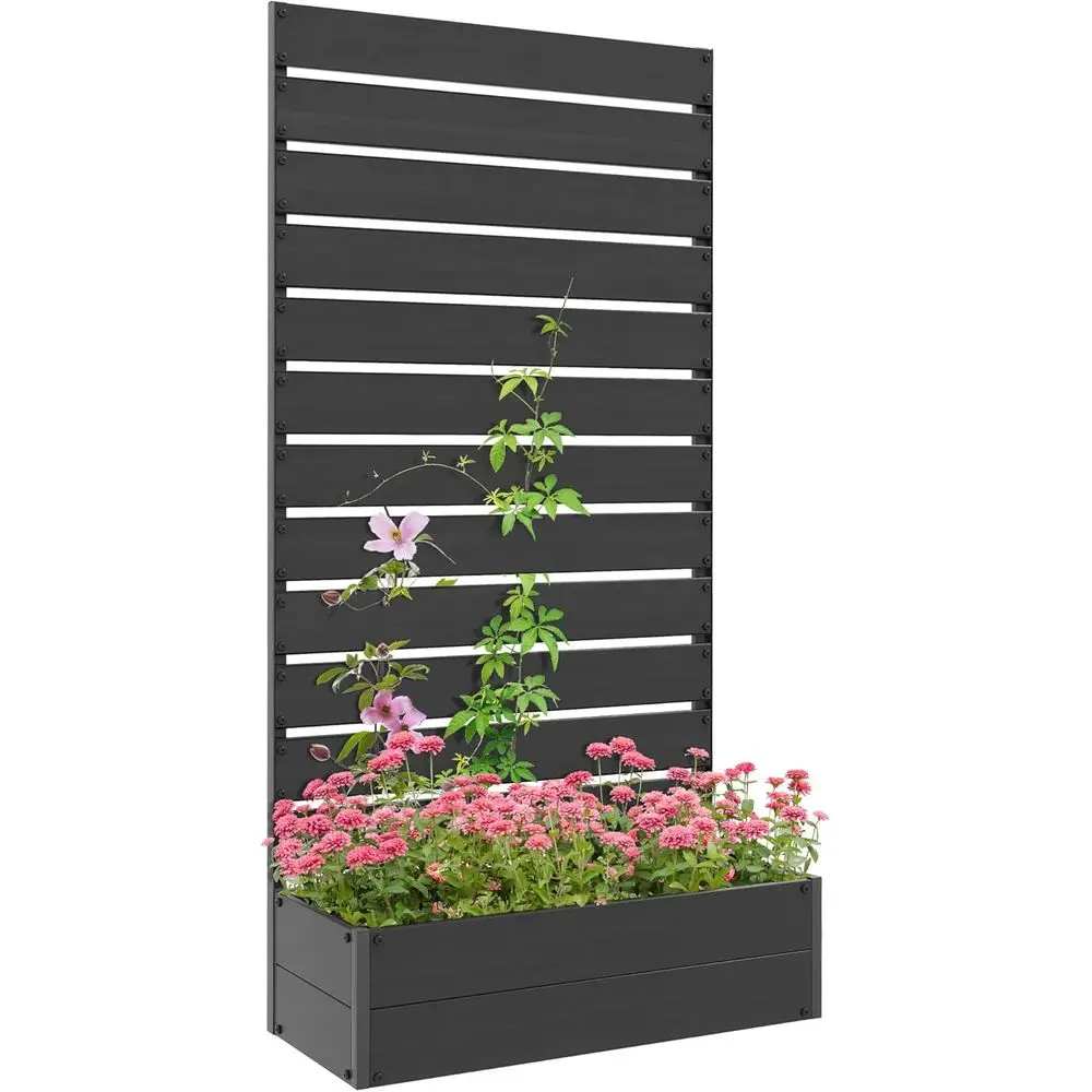 

Elevated Garden Bed with Trellis, Planter Box with Drainage, Outdoor Patio Deck, 35.75 x 15 x 70.75, Black
