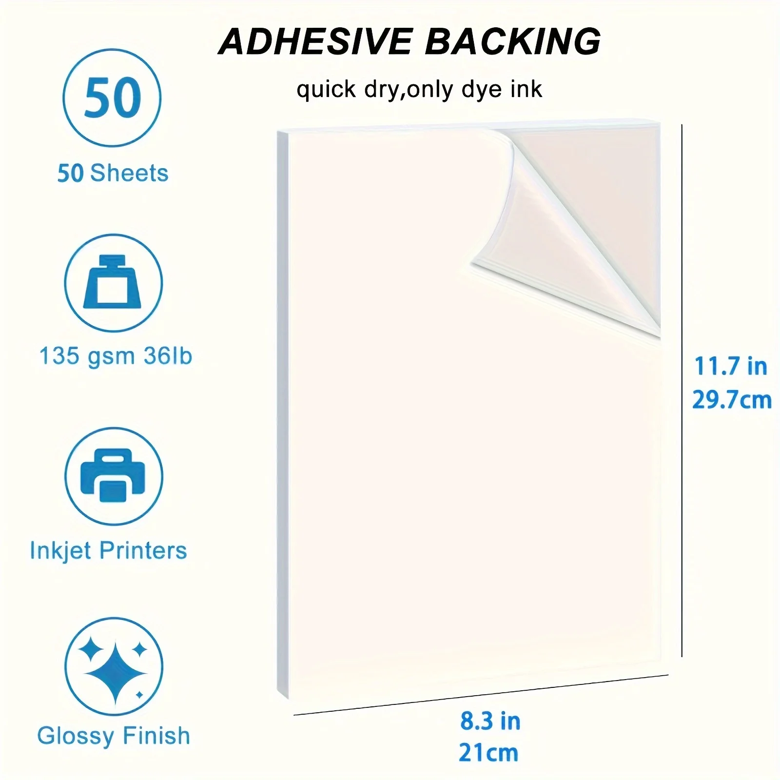 HUSPER A4 Size Self-Adhesive Glossy Sticker Paper for Inkjet Printer 50 Sheets 135G Photo Paper