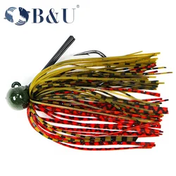B&U 1pc 3/8oz 1/2oz Bass Weedless Football Jig Silicone Rubber Jig Skirt Sharp Hook Flipping Jig Artificial Bait for Bass