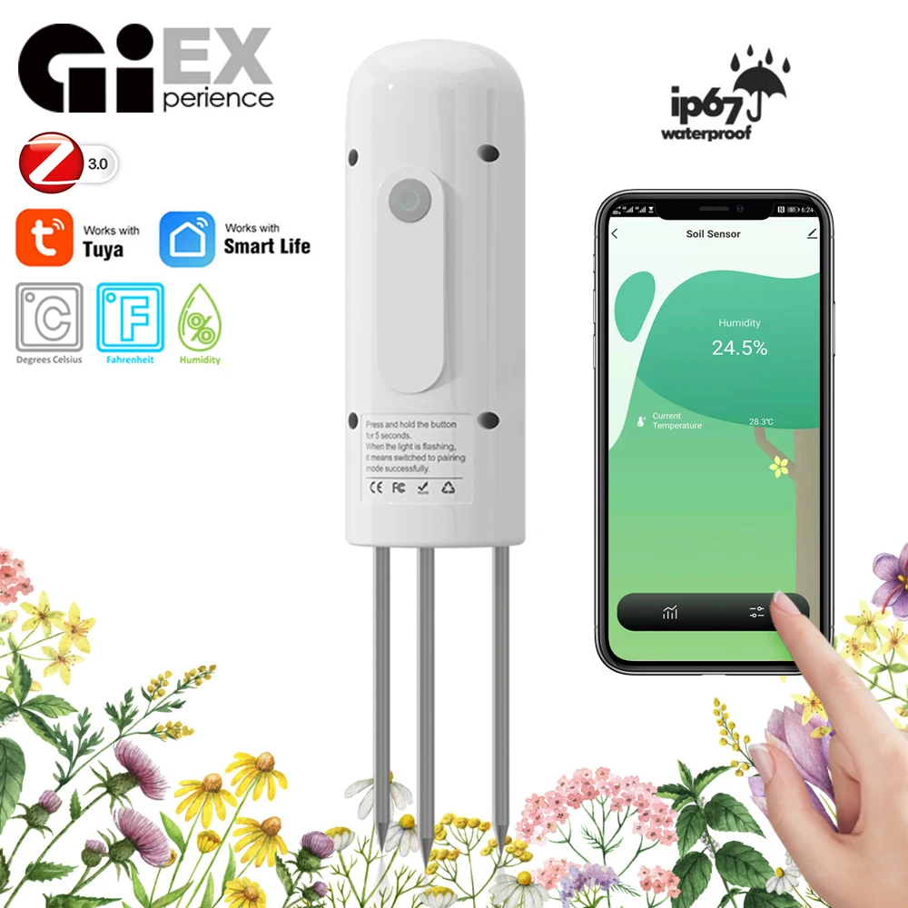 Giexperience ZIGBEE Planta Monitor, medidor De Temperatura Do Solo, umidade Umidade Tester Sensor, irrigação De Automação De Jardim, TUYA