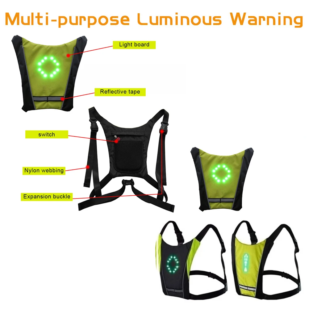 LED Turn Signal Vest Led Reflective Vest Warning Direction Backpack With Remote Controller for Night Cycling Running Walking