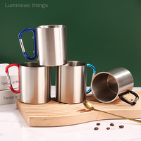 220ml Camping Travel Stainless Steel Cup Carabiner Hook Handle Picnic Water Mug Outdoor Travel Hike Cup