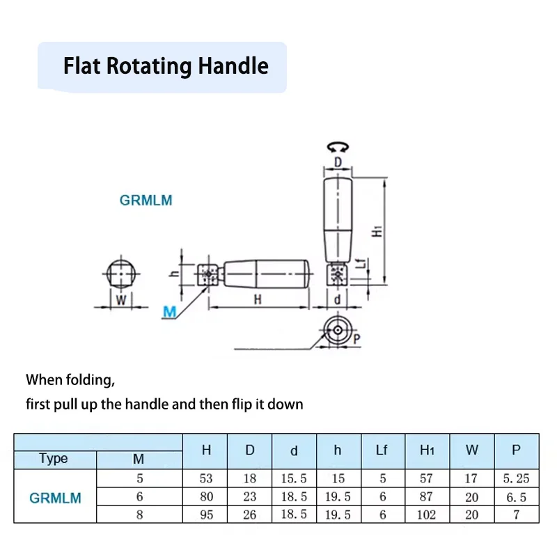 1pcs M5 M6 M8 M10 Replace The Flat Rotary Handle GRMLM5/6/8 Machine Handle Handwheel Movable Joint Foldable Handle