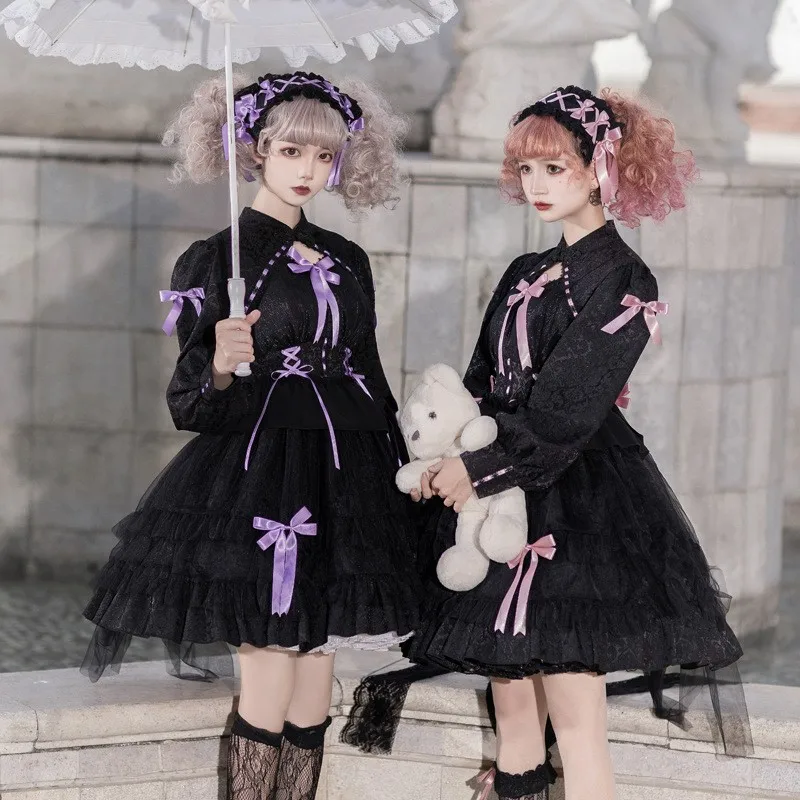 Japanese Sweet Lolita Op Dress Women Elegant Gothic Long Sleeve Princess Party Dresses Girls Harajuku Tea Party Dresses Kawaii