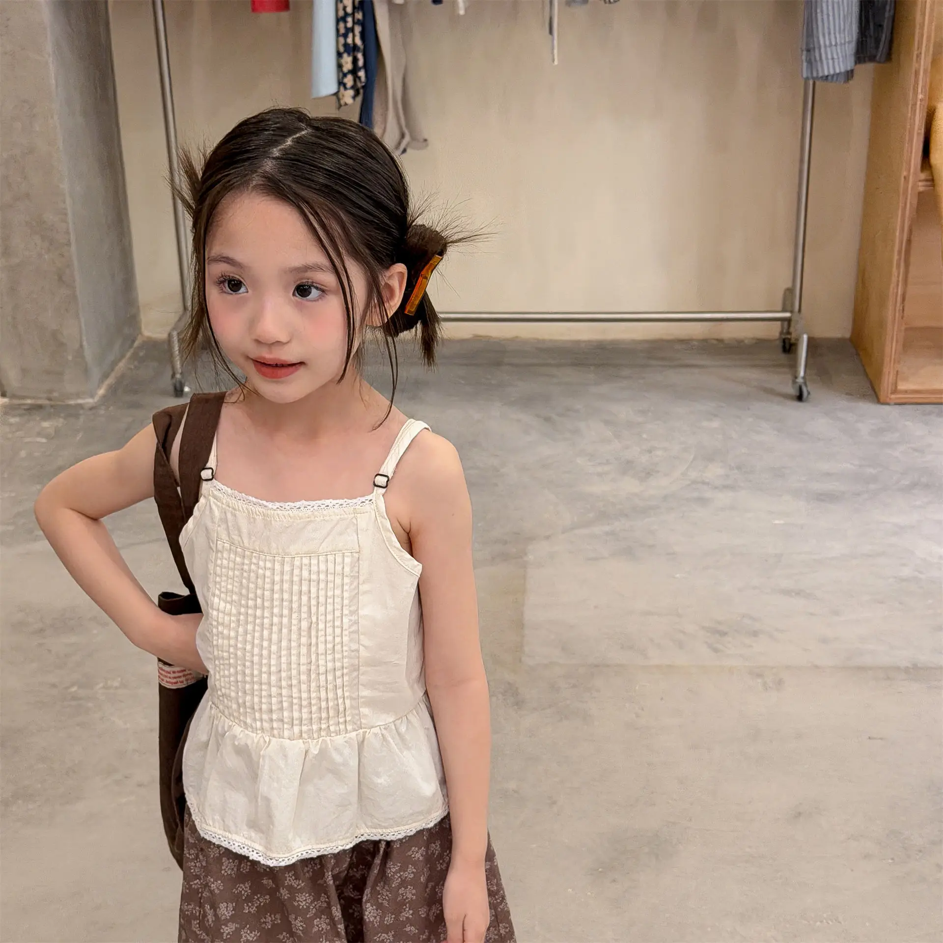 

2026 Summer New Girls Sleeveless Sling Shirts Children Polka Dot Vest Cute Baby Girl Lace Shirts Thin Cotton Kids Clothes